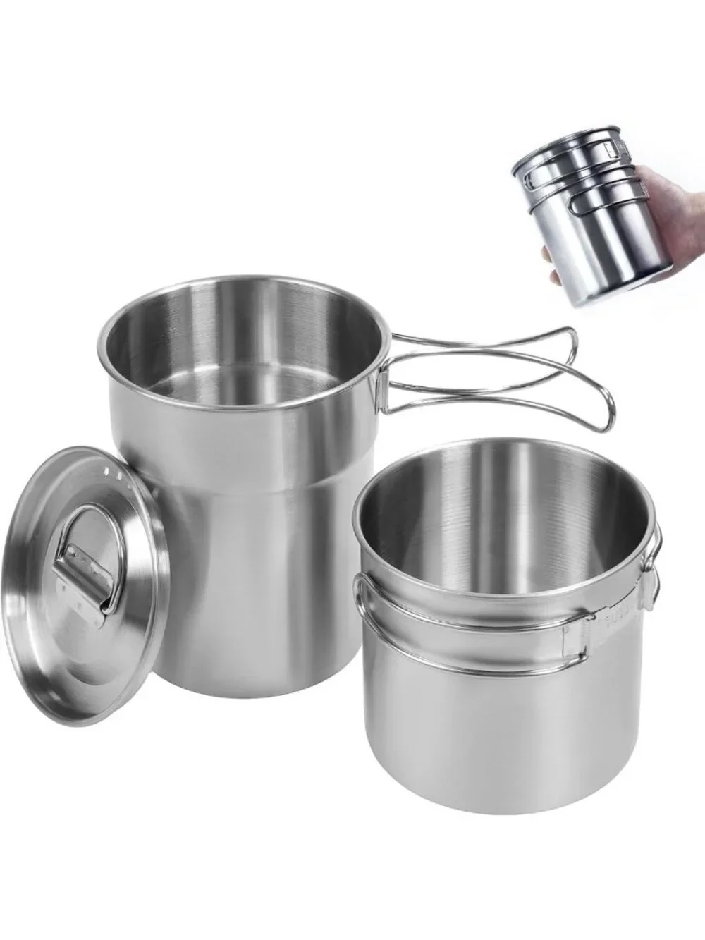 Durable Stainless Steel Camping Mug Set - Lightweight Backpacking Bush Pot
